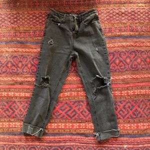 Distressed Black High Rise Mom Jeans